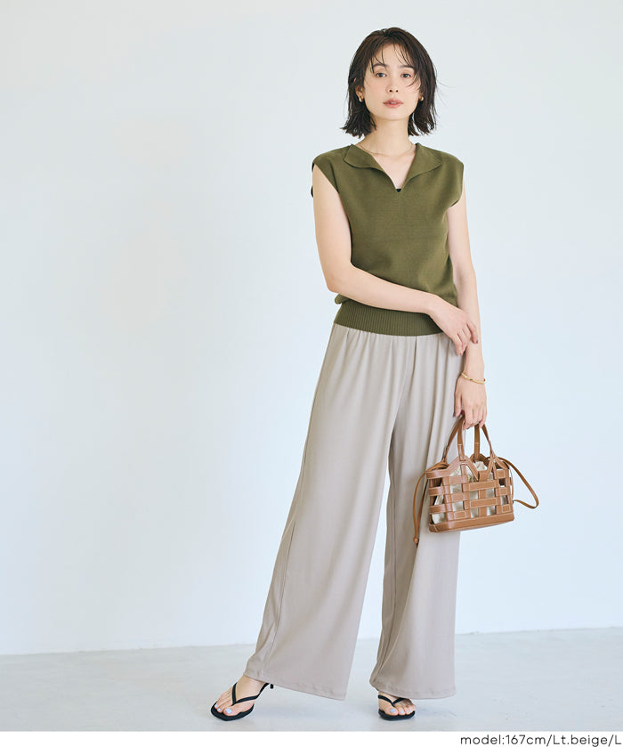 簡約螺紋垂感休閒闊腿長褲 (relaxed ribbed pants )