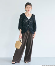 簡約螺紋垂感休閒闊腿長褲 (relaxed ribbed pants )