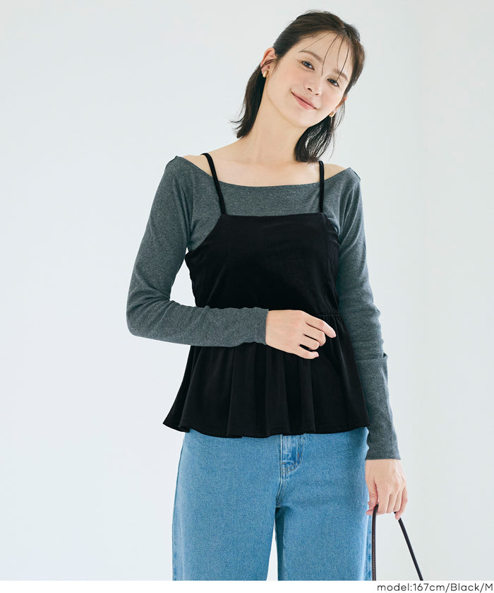 日系優雅荷花下擺絲絨吊帶背心