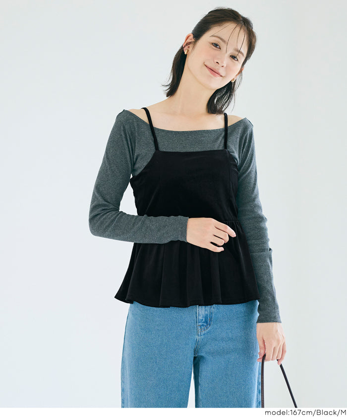 日系優雅荷花下擺絲絨吊帶背心