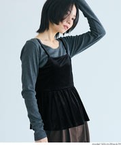 日系優雅荷花下擺絲絨吊帶背心