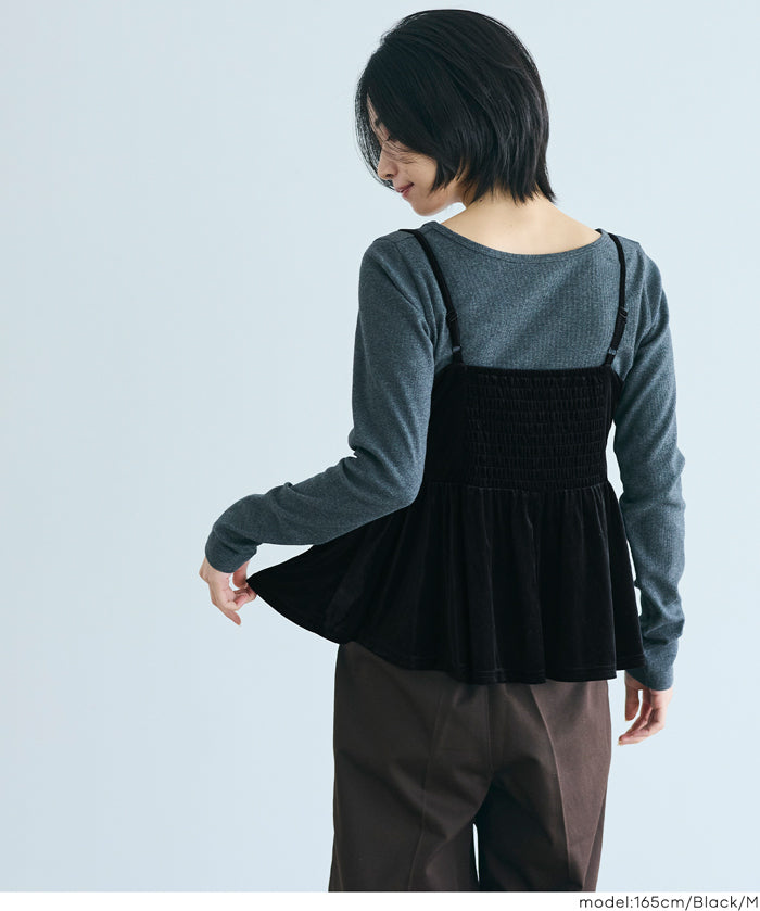 日系優雅荷花下擺絲絨吊帶背心