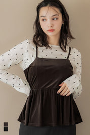 日系優雅荷花下擺絲絨吊帶背心