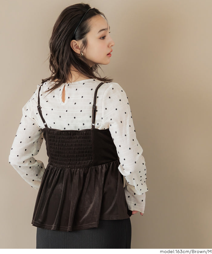 日系優雅荷花下擺絲絨吊帶背心