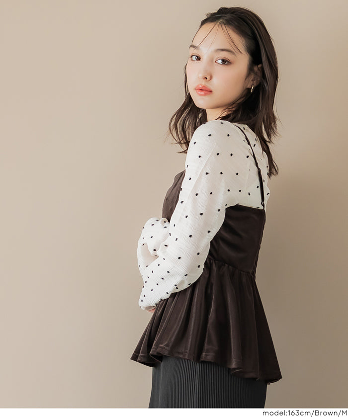 日系優雅荷花下擺絲絨吊帶背心