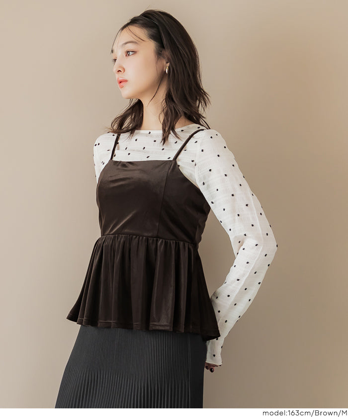 日系優雅荷花下擺絲絨吊帶背心