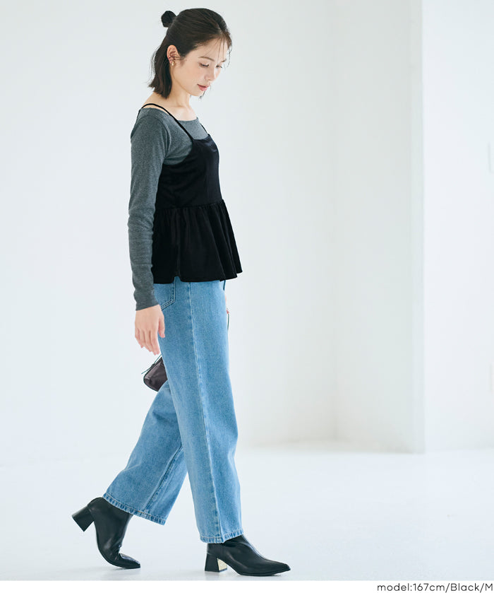 日系優雅荷花下擺絲絨吊帶背心