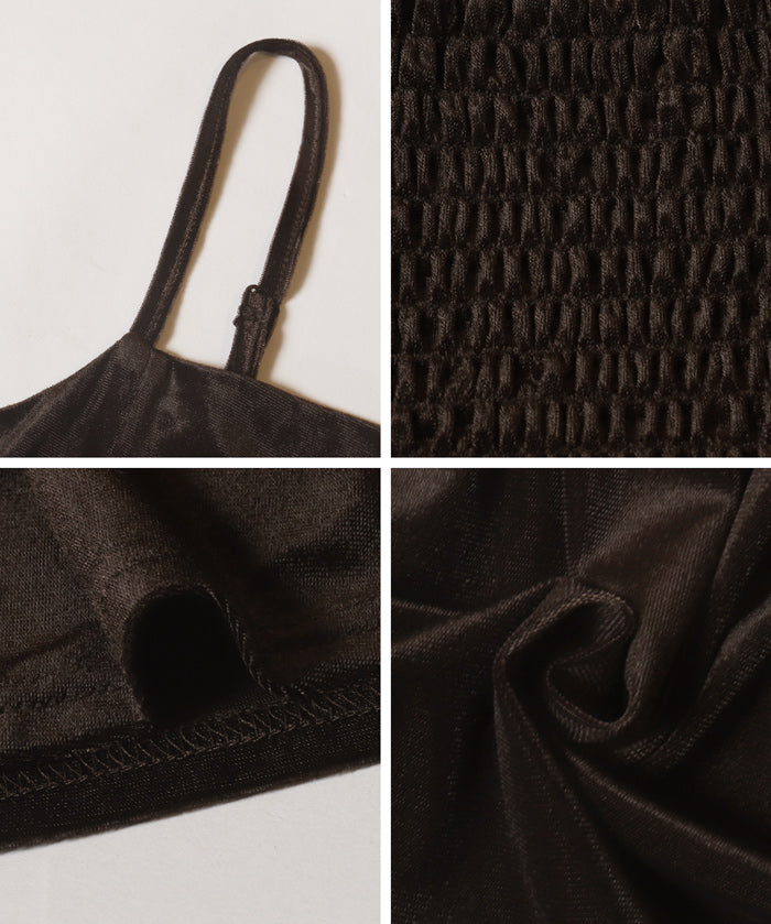 日系優雅荷花下擺絲絨吊帶背心