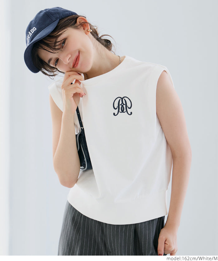 學院風刺繡LOGO短版無袖背心