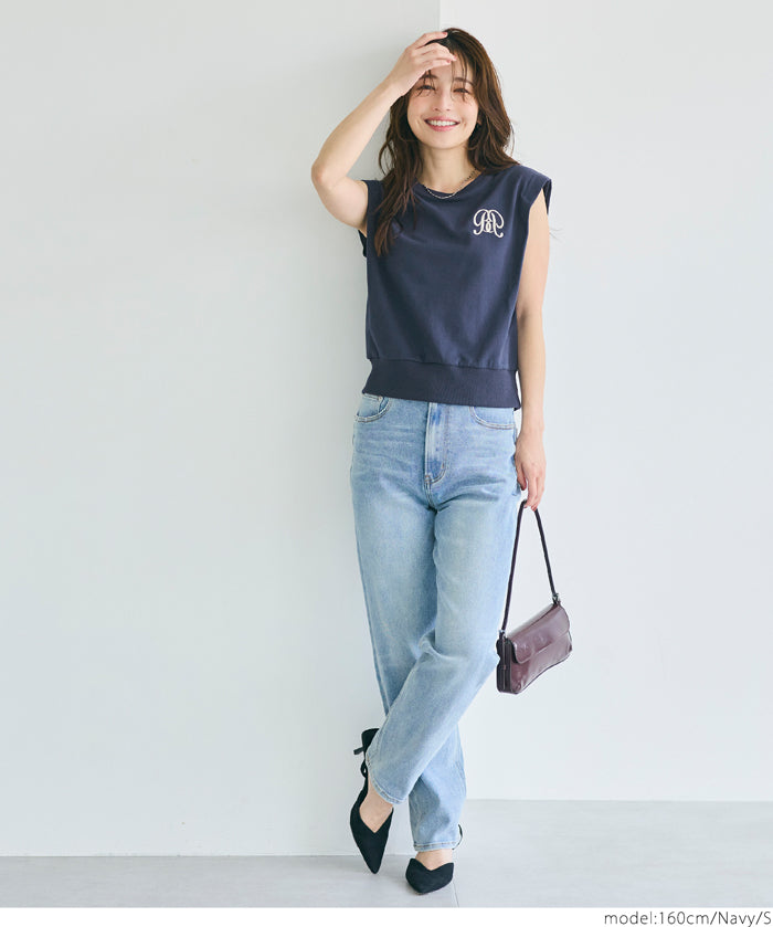 學院風刺繡LOGO短版無袖背心