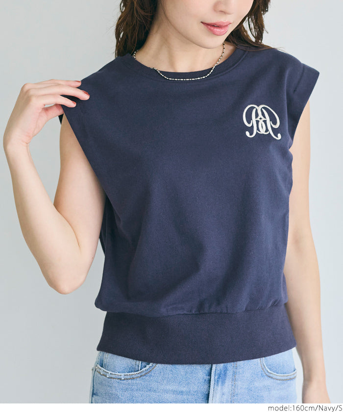 學院風刺繡LOGO短版無袖背心