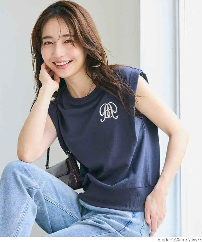 學院風刺繡LOGO短版無袖背心