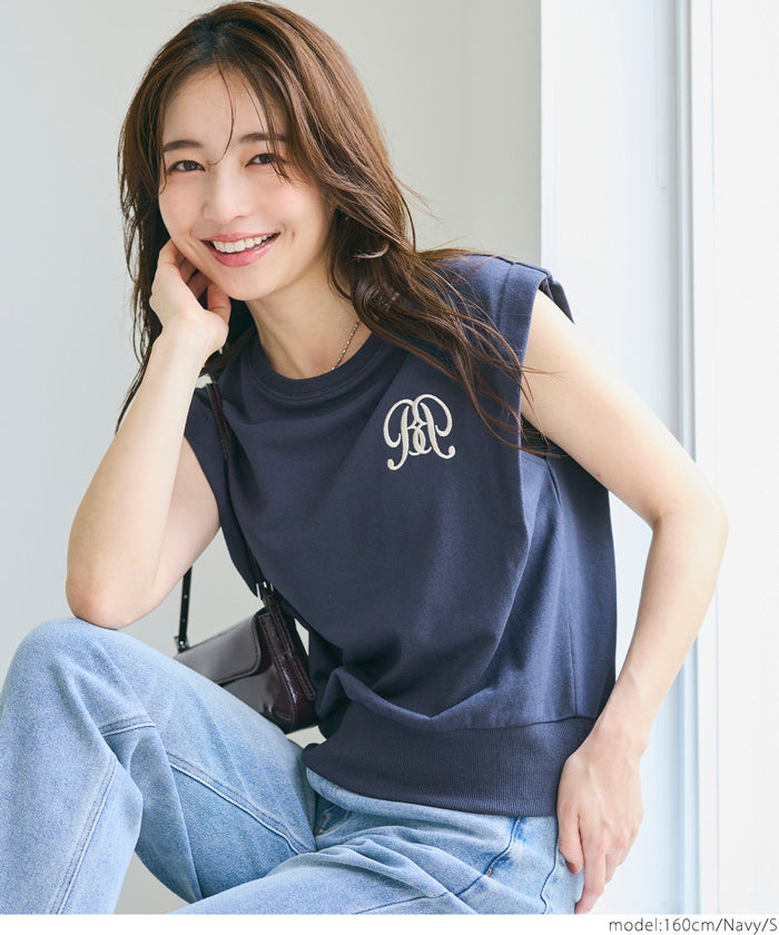 學院風刺繡LOGO短版無袖背心