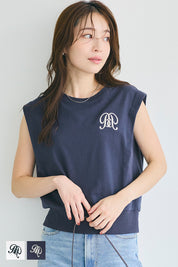 學院風刺繡LOGO短版無袖背心