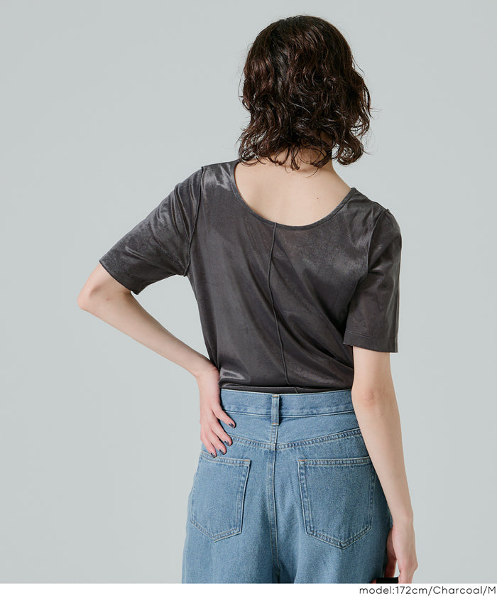 氣質垂感絲絨中線短袖上衣