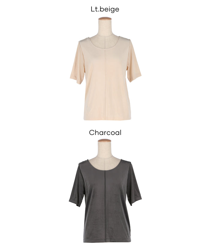 氣質垂感絲絨中線短袖上衣