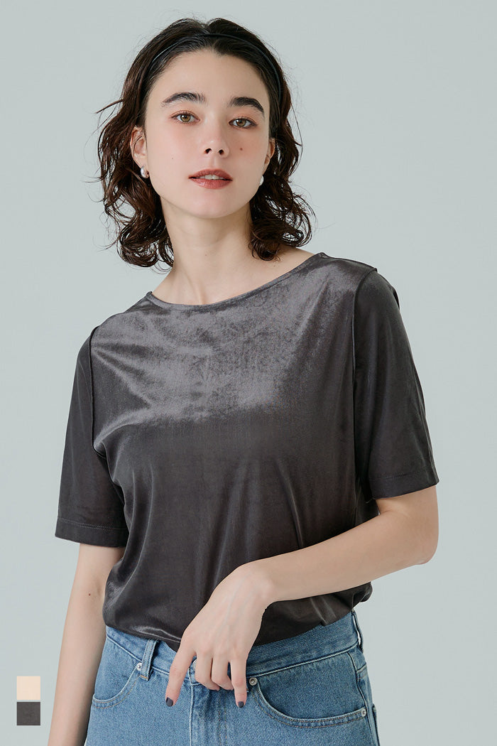 氣質垂感絲絨中線短袖上衣