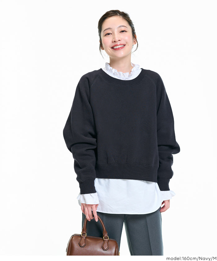 插肩袖短版磨毛衛衣