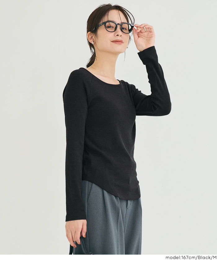 磨毛圓弧下擺長袖上衣