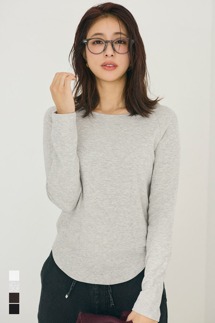 磨毛圓弧下擺長袖上衣