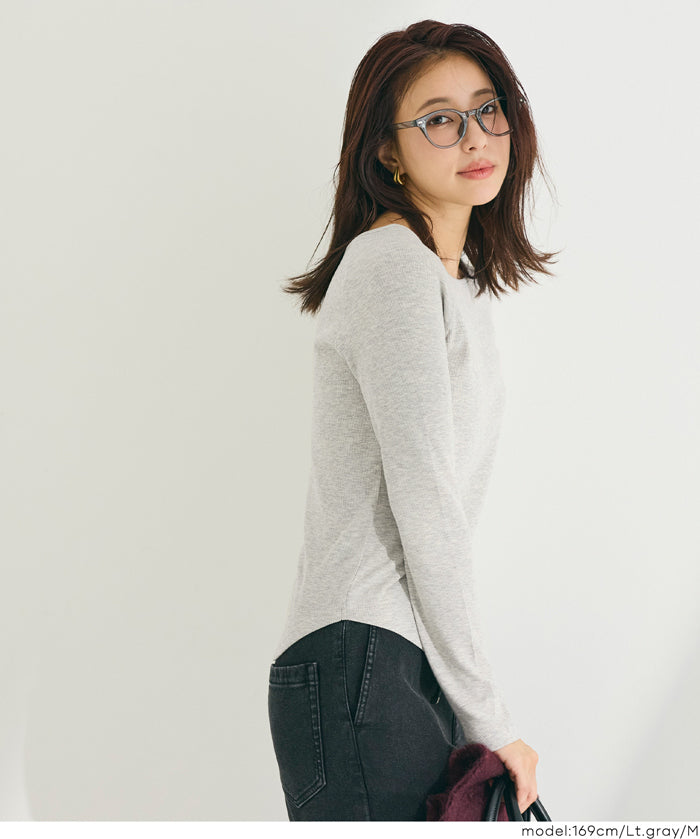 磨毛圓弧下擺長袖上衣