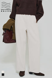 【柔軟太空棉】內裡磨毛休閒闊腿褲