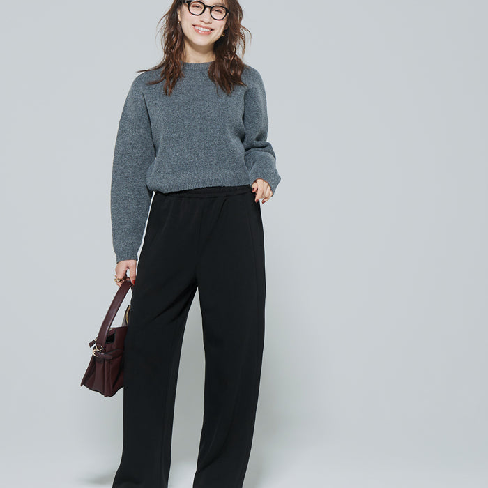 【柔軟太空棉】內裡磨毛休閒闊腿褲