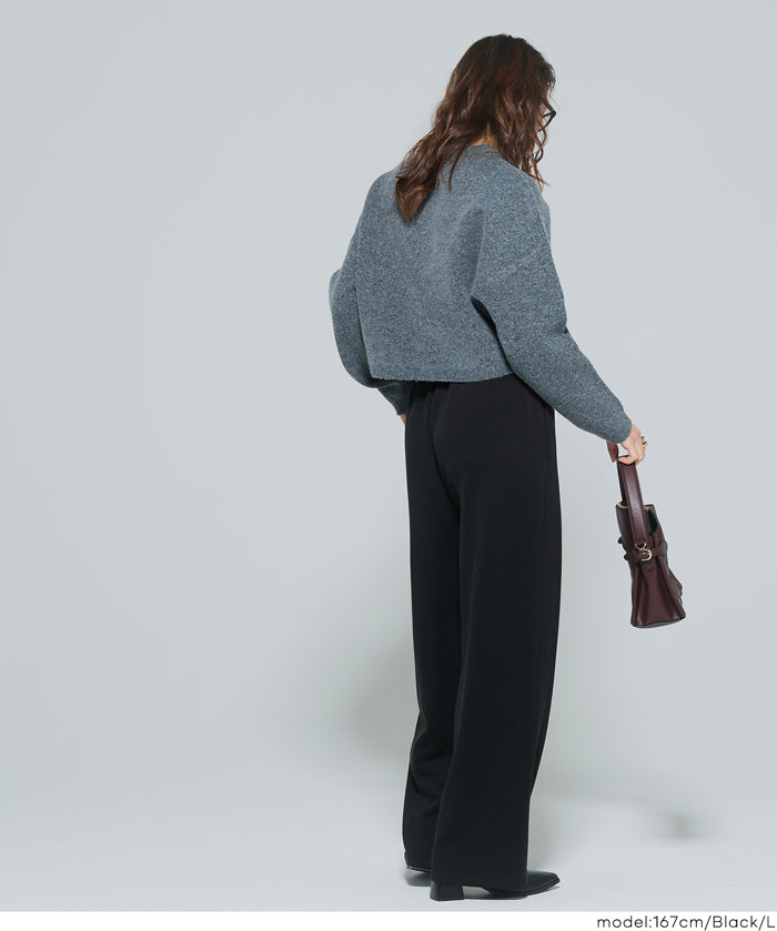 【柔軟太空棉】內裡磨毛休閒闊腿褲