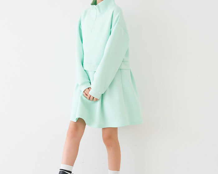 Soft Space Cotton Children's Sporty Stand Collar Patchwork Dress 