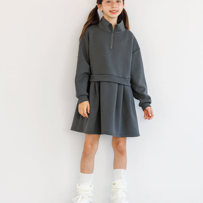 【柔軟太空棉】童裝運動風立領拼接洋裝