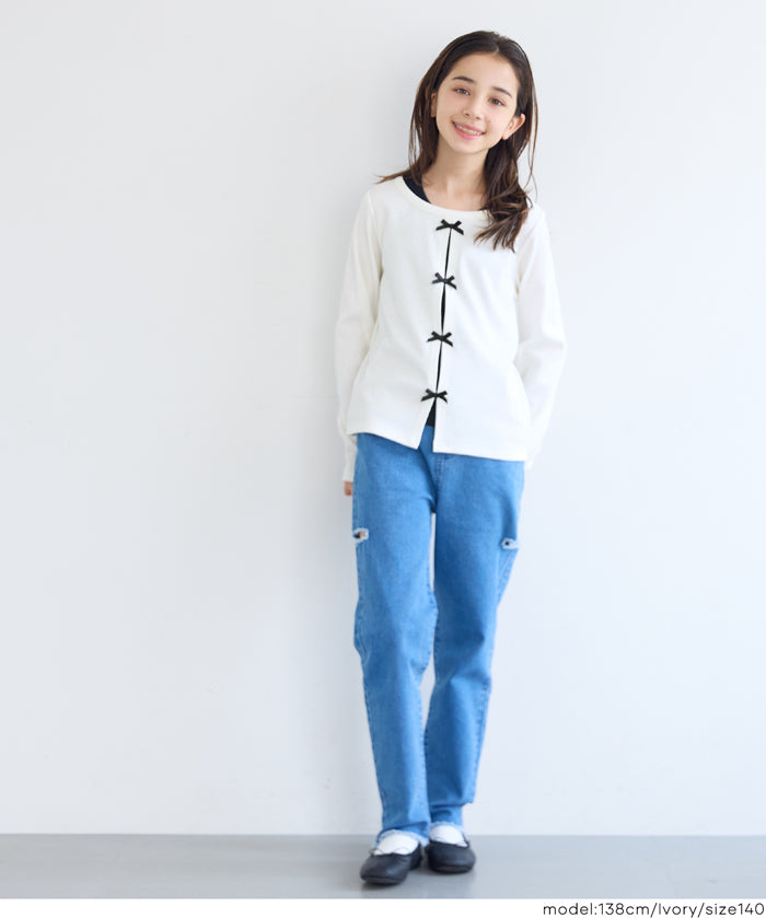 Cute children's long-sleeved top with a double-layered bow