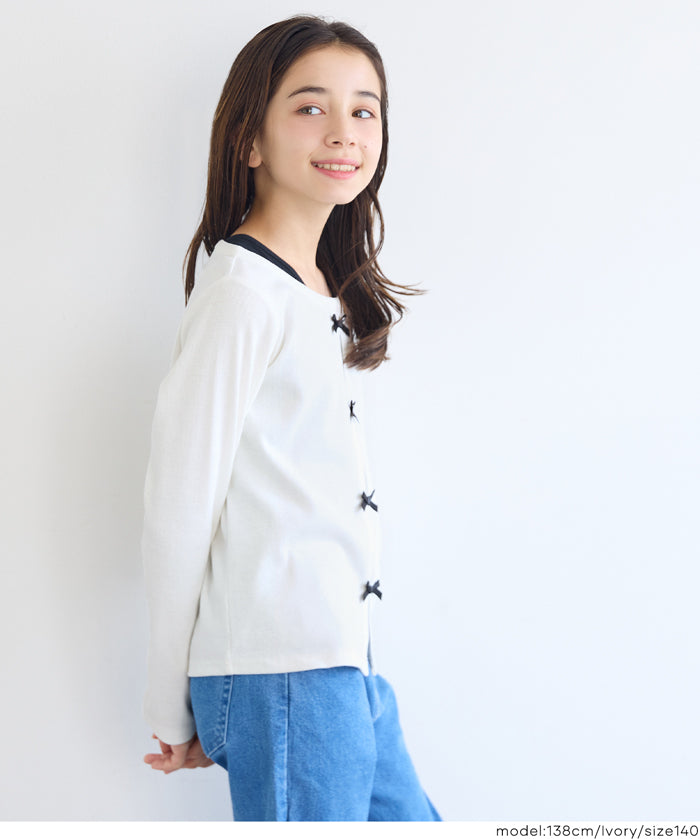 Cute children's long-sleeved top with a double-layered bow