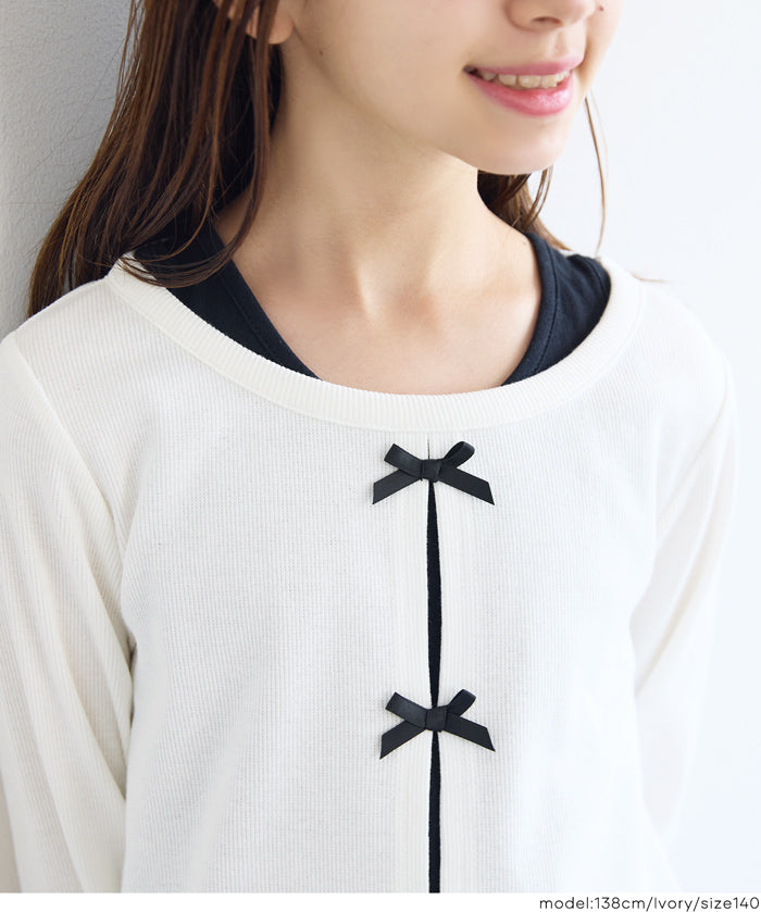 Cute children's long-sleeved top with a double-layered bow