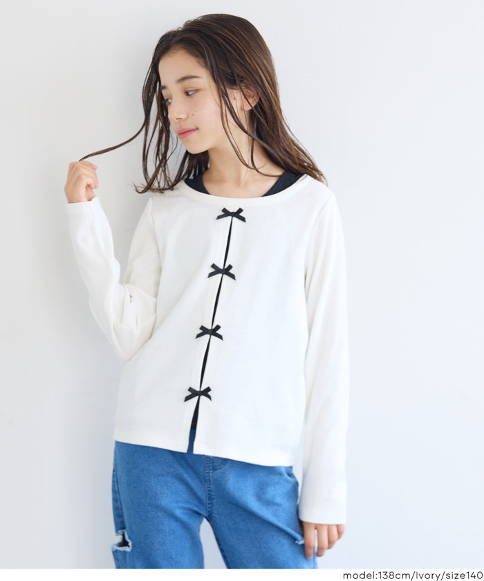 Cute children's long-sleeved top with a double-layered bow