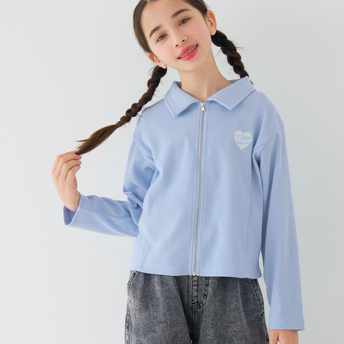 童裝愛心LOGO拉鍊螺紋長袖上衣