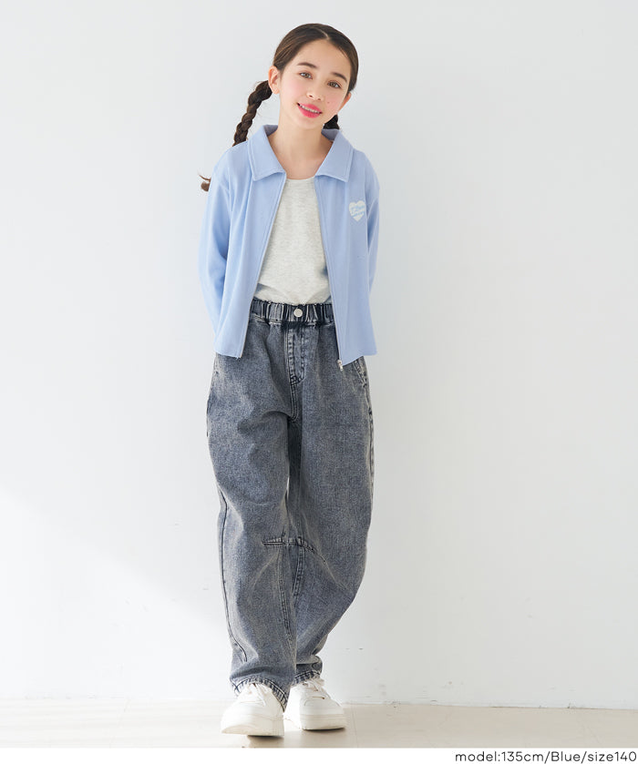 童裝愛心LOGO拉鍊螺紋長袖上衣