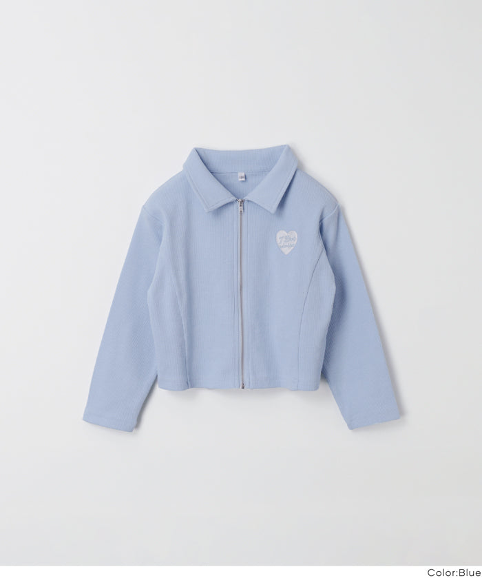 童裝愛心LOGO拉鍊螺紋長袖上衣
