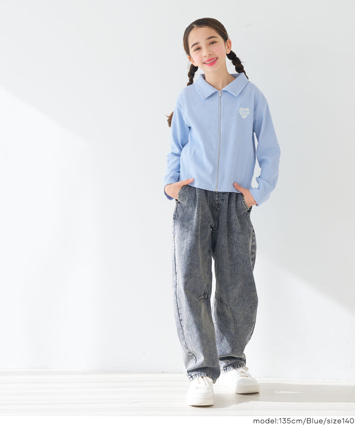 童裝愛心LOGO拉鍊螺紋長袖上衣