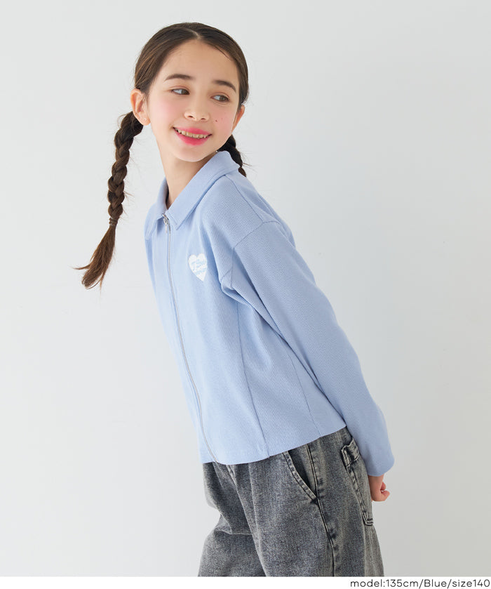 童裝愛心LOGO拉鍊螺紋長袖上衣