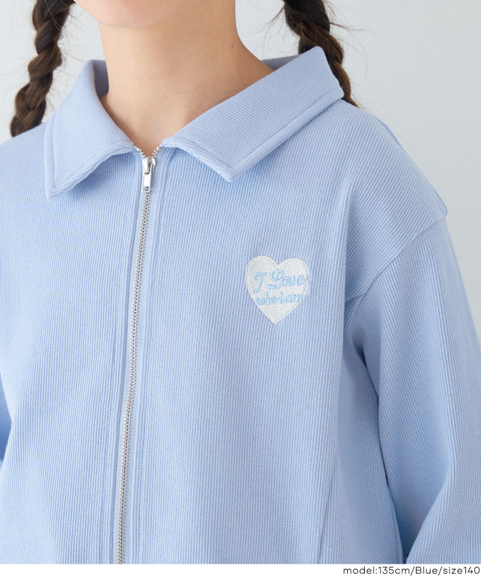 童裝愛心LOGO拉鍊螺紋長袖上衣