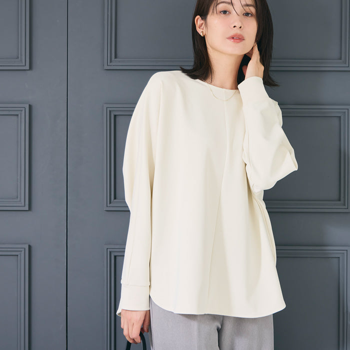 蝙蝠袖圓弧下擺中線修身上衣