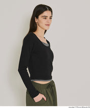 磨毛假兩件設計層次螺紋上衣