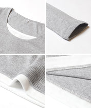 磨毛假兩件設計層次螺紋上衣