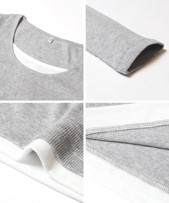 磨毛假兩件設計層次螺紋上衣