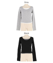 磨毛假兩件設計層次螺紋上衣