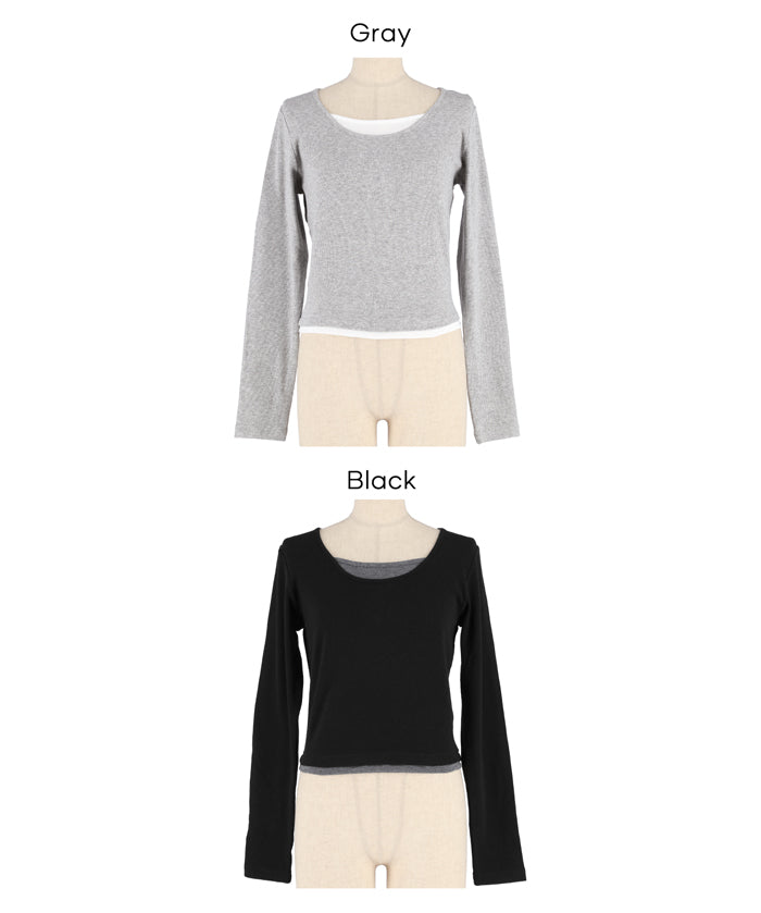 磨毛假兩件設計層次螺紋上衣