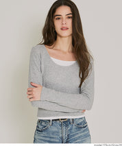 磨毛假兩件設計層次螺紋上衣