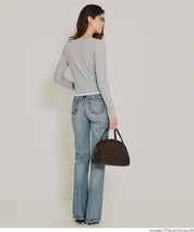 磨毛假兩件設計層次螺紋上衣