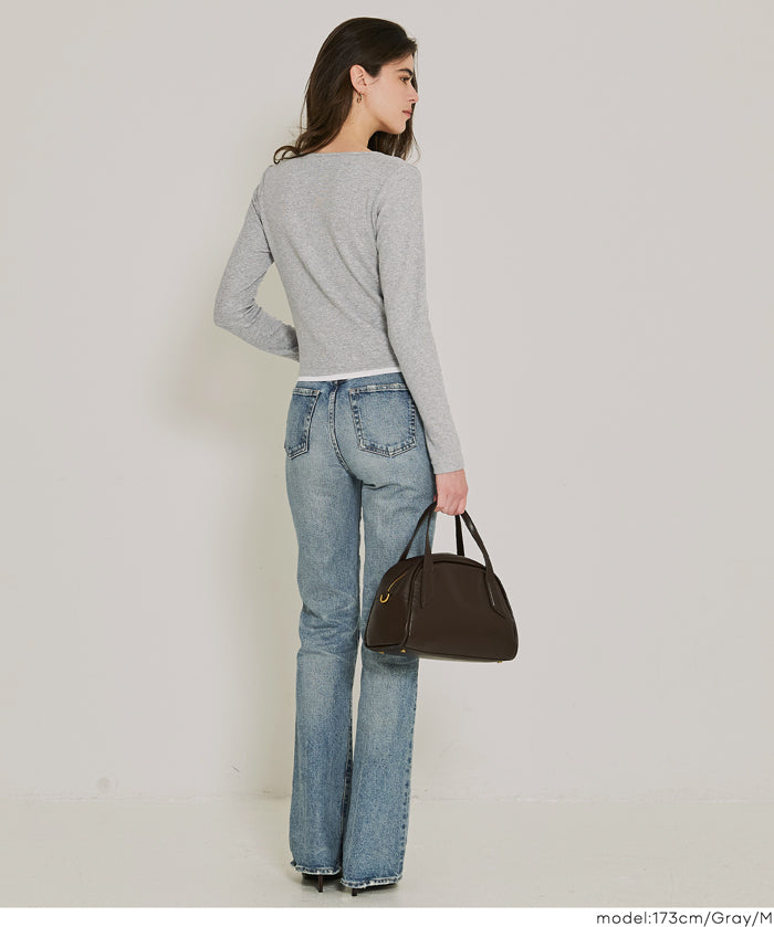 磨毛假兩件設計層次螺紋上衣