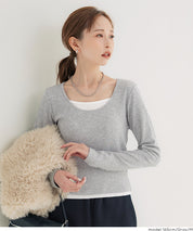 磨毛假兩件設計層次螺紋上衣